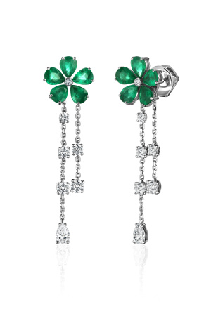 Серьги-трансформеры с изумрудом и бриллиантами 